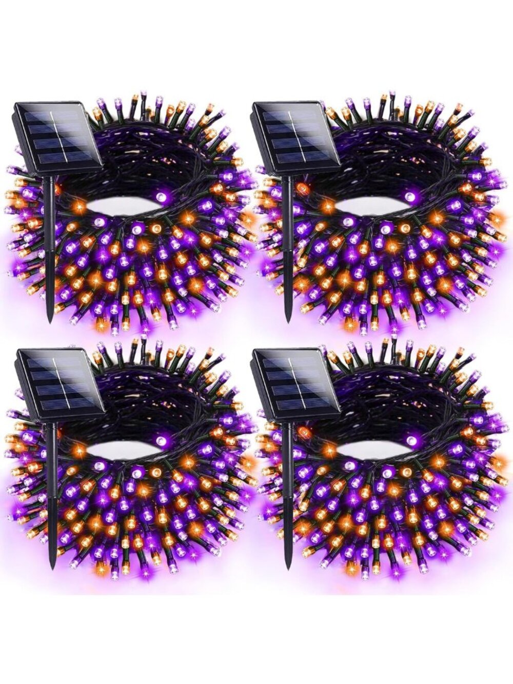 4 Pack Solar Halloween String Lights - 132FT, 400 LED Purple & Orange Decor